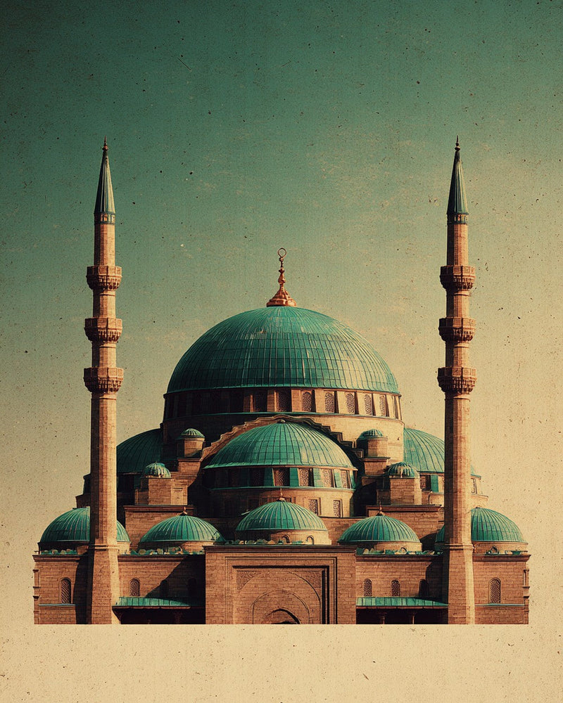 Moschee mit grünen Kuppeln — Architekturposter