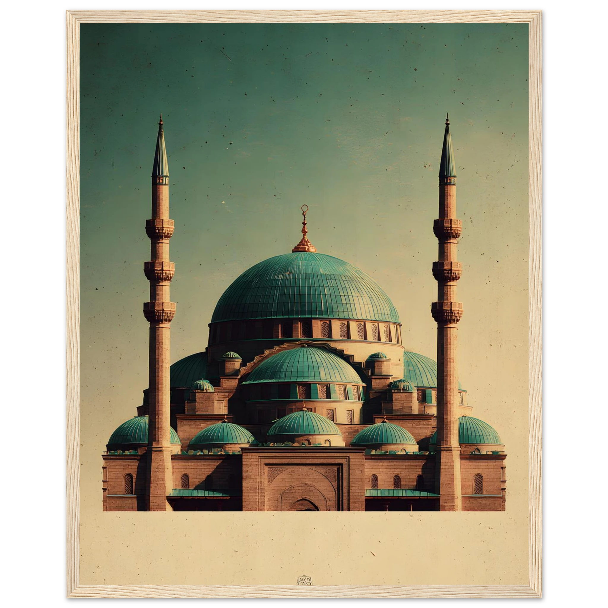 Indrammet plakat med Den Blå Moskés turkise kupler i Mazar-i-Sharif, i træramme — produktvisning 38