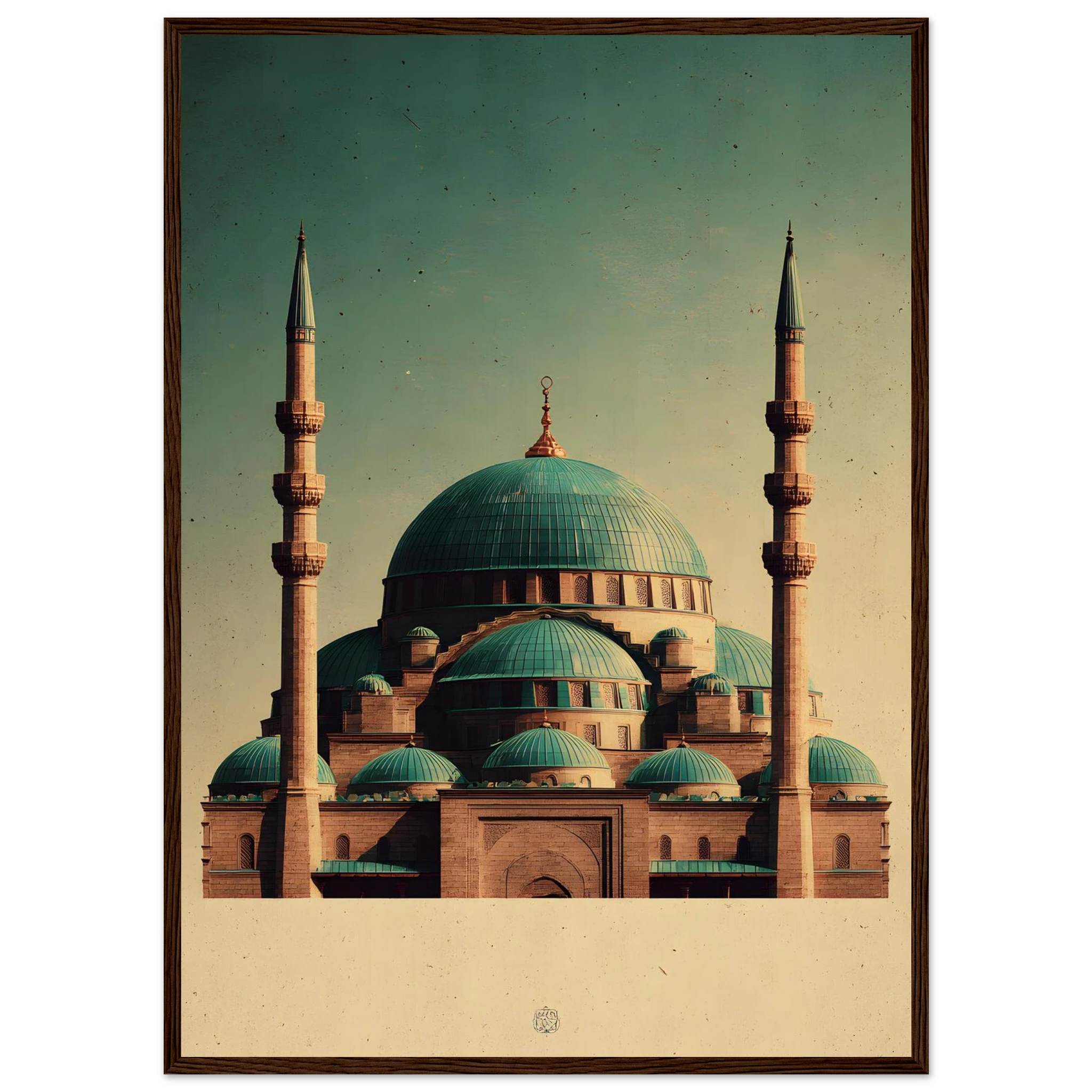 Indrammet plakat med Den Blå Moskés turkise kupler i Mazar-i-Sharif, i træramme — produktvisning 34