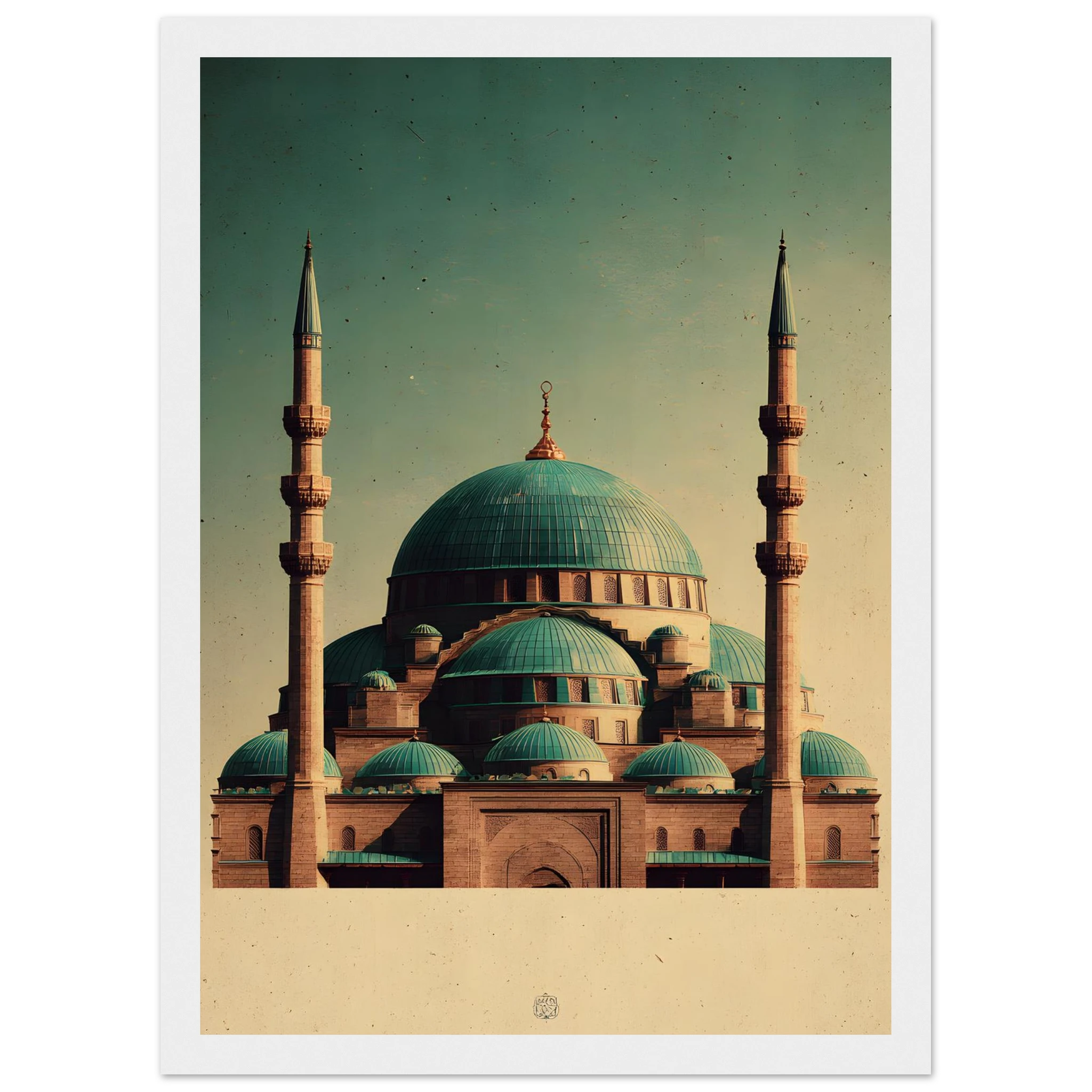 Indrammet plakat med Den Blå Moskés turkise kupler i Mazar-i-Sharif, i træramme — produktvisning 10