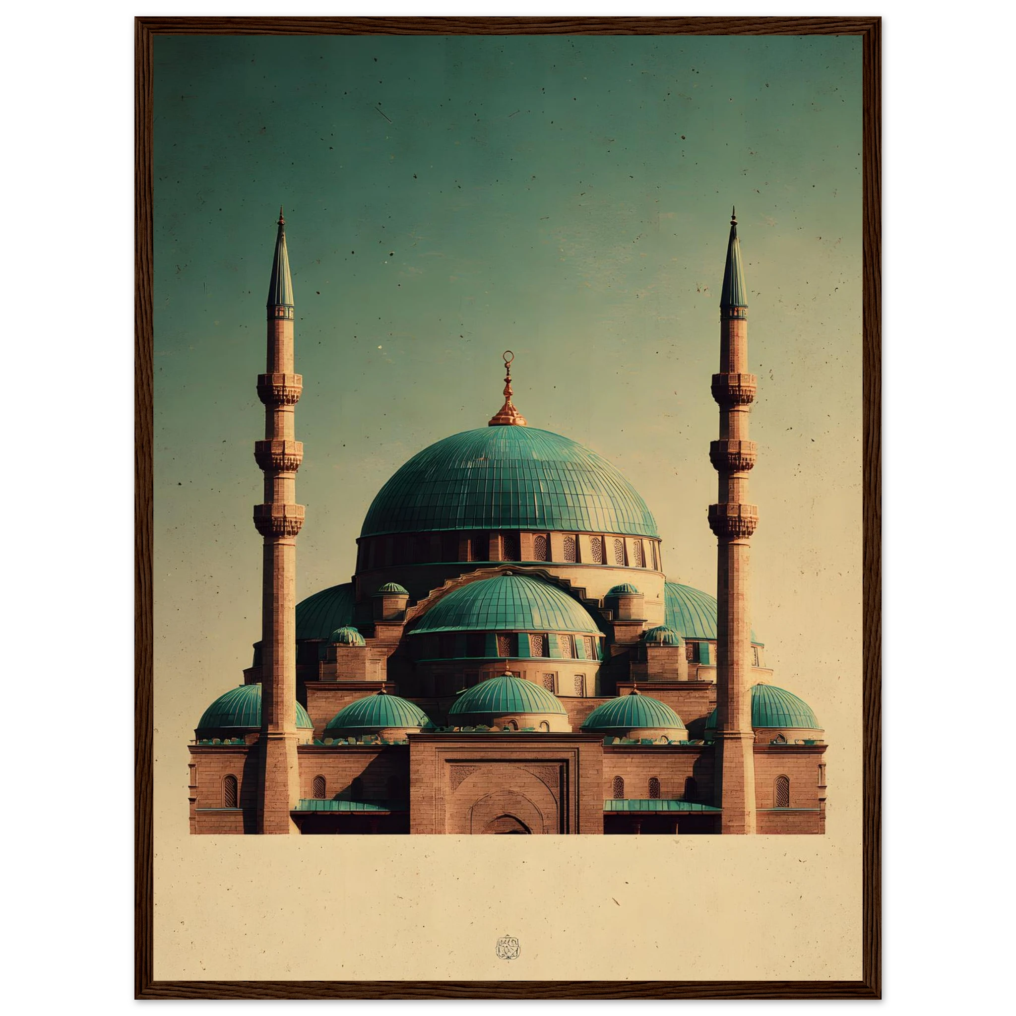 Indrammet plakat med Den Blå Moskés turkise kupler i Mazar-i-Sharif, i træramme — produktvisning 31