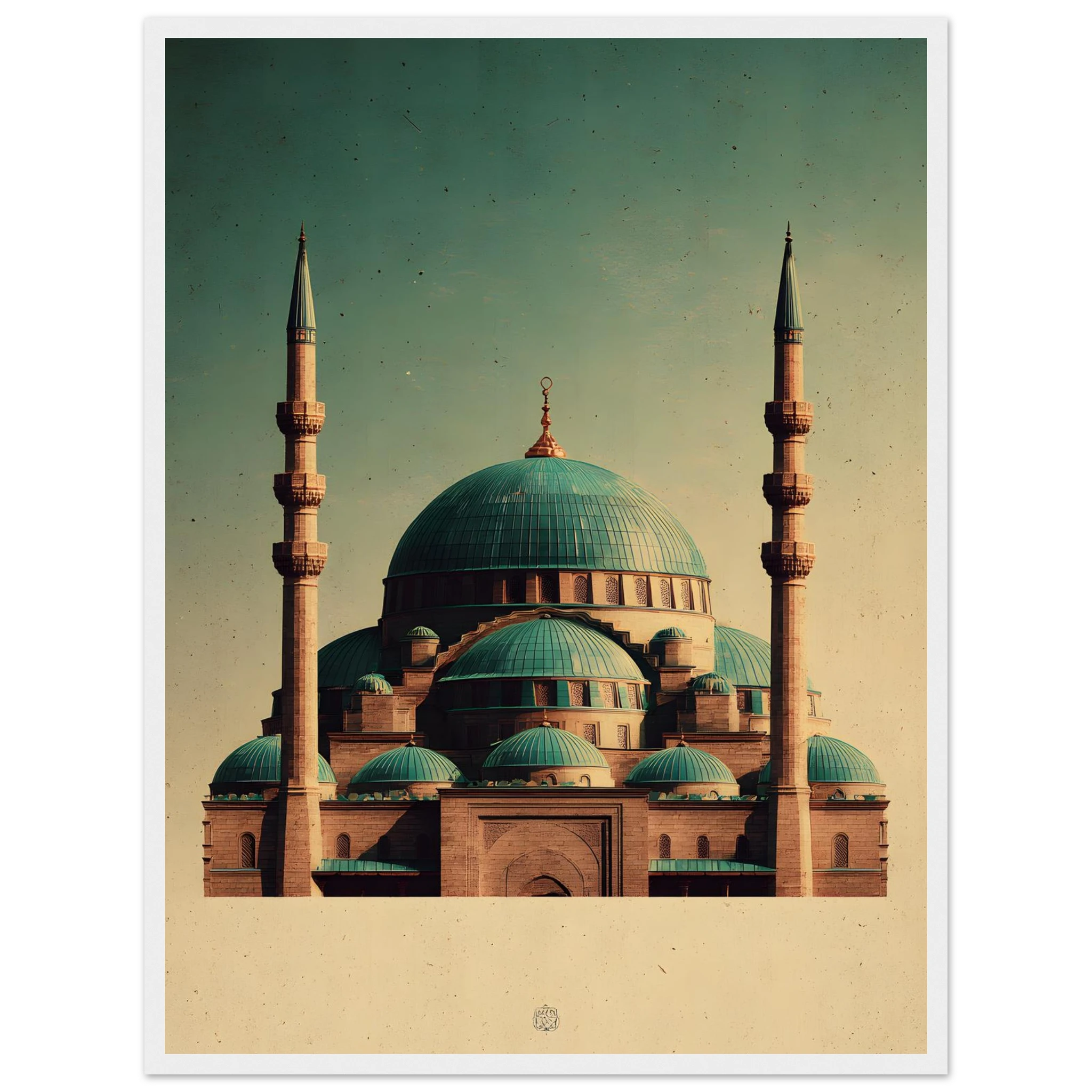 Indrammet plakat med Den Blå Moskés turkise kupler i Mazar-i-Sharif, i træramme — produktvisning 33