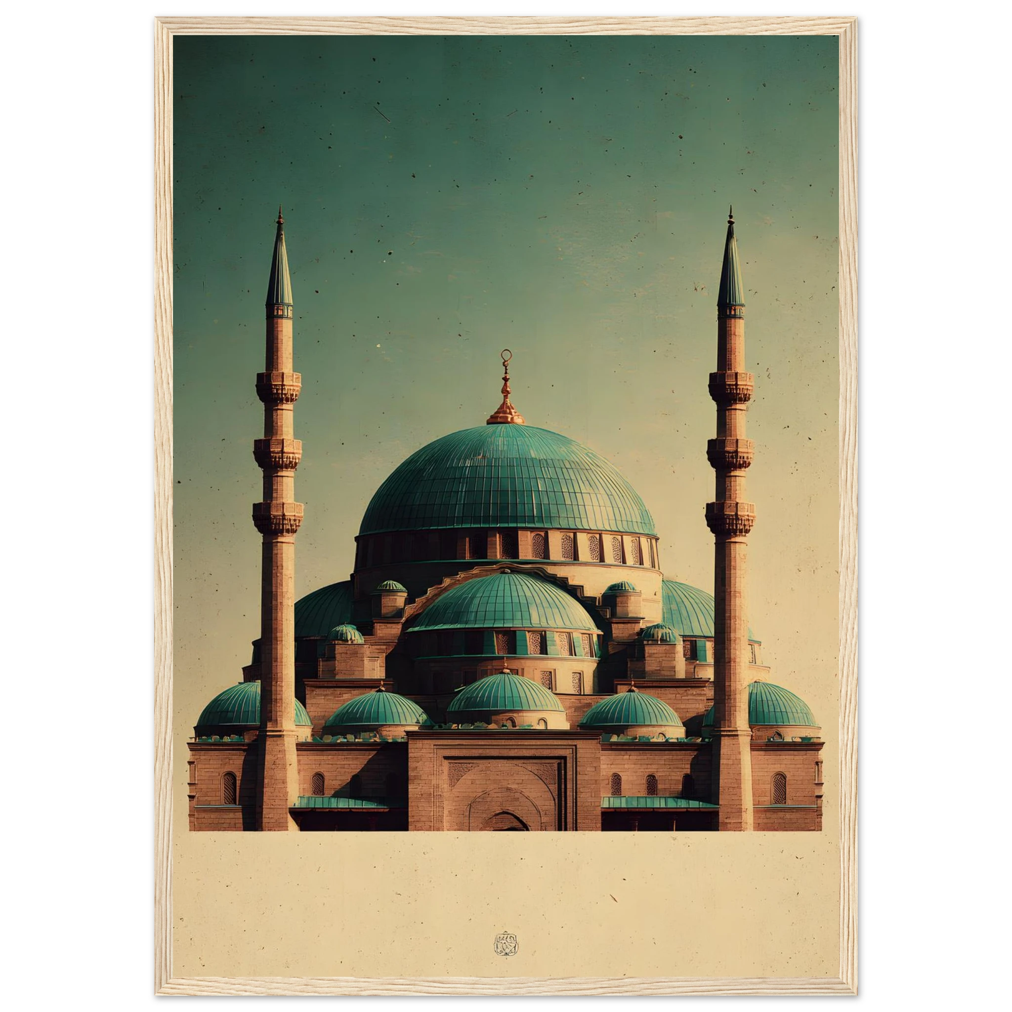 Indrammet plakat med Den Blå Moskés turkise kupler i Mazar-i-Sharif, i træramme — produktvisning 42