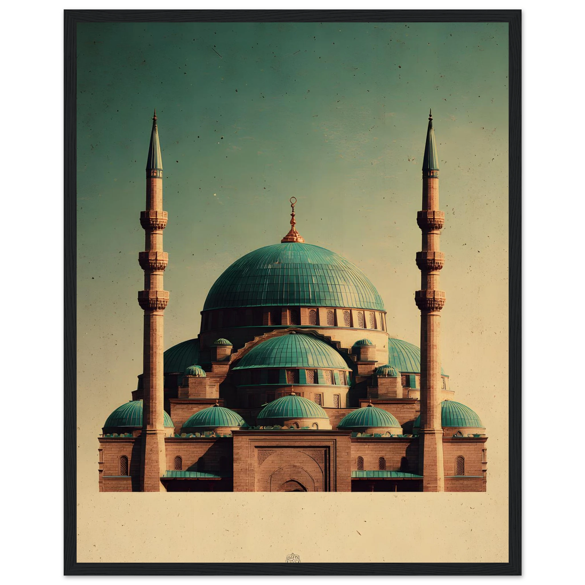 Indrammet plakat med Den Blå Moskés turkise kupler i Mazar-i-Sharif, i træramme — produktvisning 26