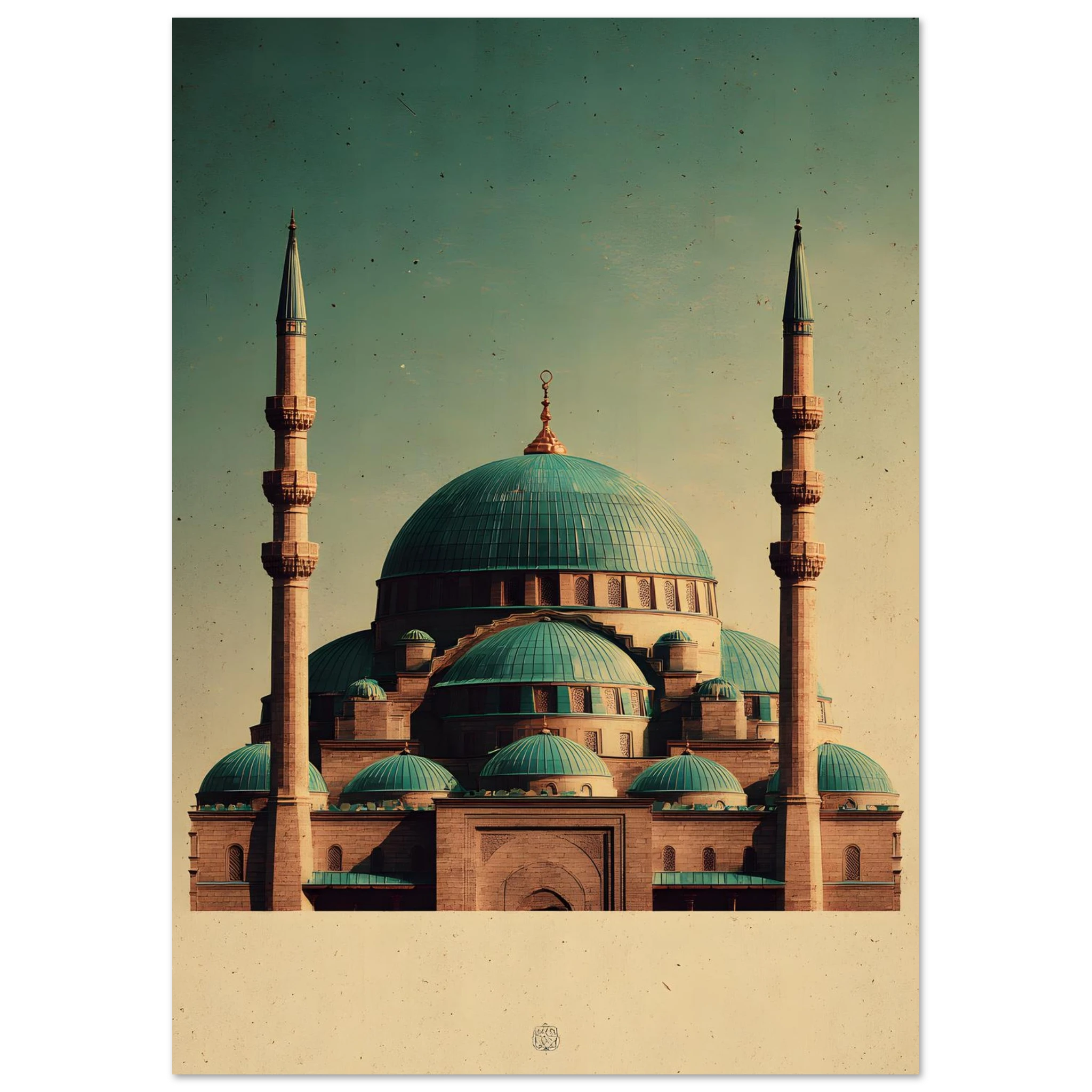 Plakat med Den Blå Moskés turkise kupler og to minareter i Mazar-i-Sharif — produktvisning 14