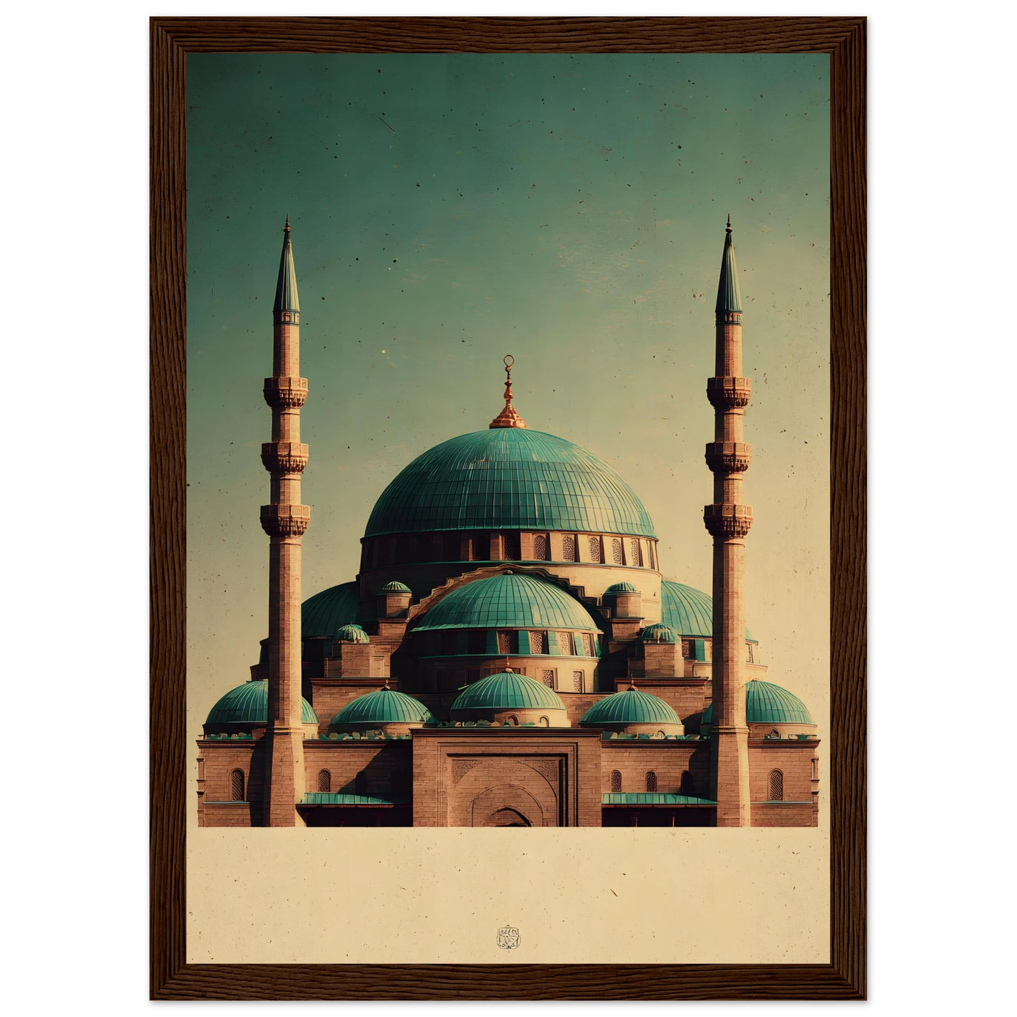 Indrammet plakat med Den Blå Moskés turkise kupler i Mazar-i-Sharif, i træramme — produktvisning 28