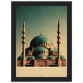 Indrammet plakat med Den Blå Moskés turkise kupler i Mazar-i-Sharif, i træramme