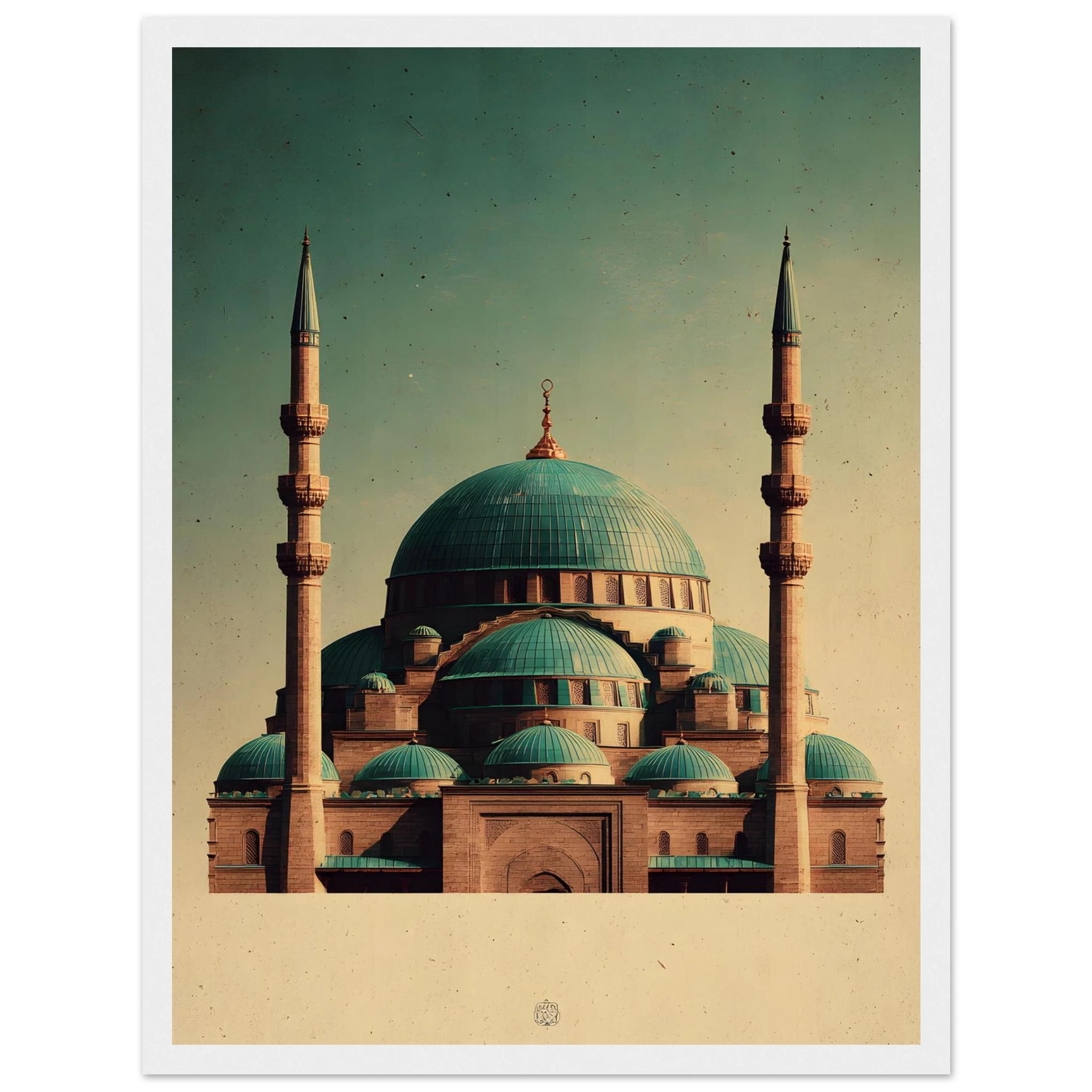Indrammet plakat med Den Blå Moskés turkise kupler i Mazar-i-Sharif, i træramme — produktvisning 30