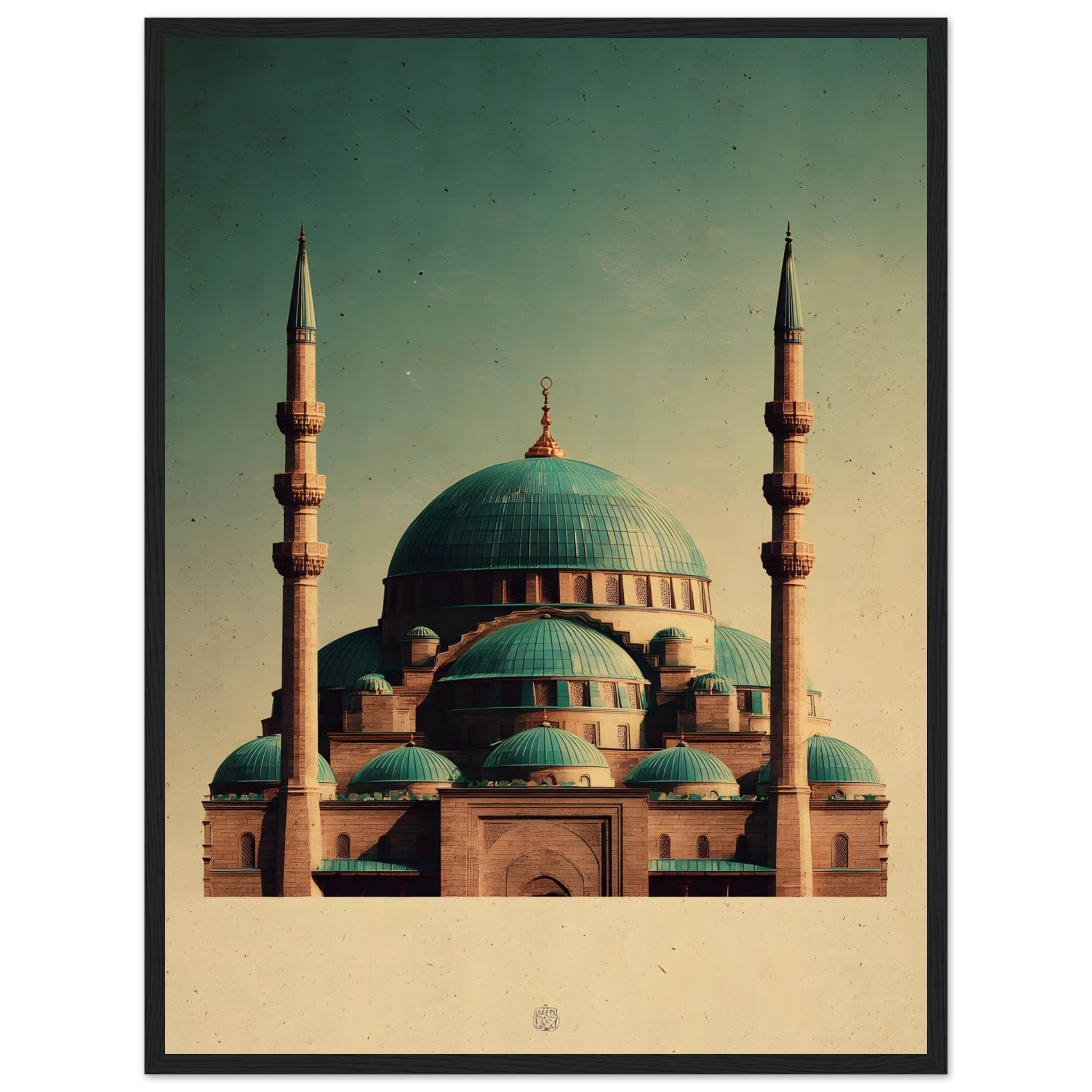 Indrammet plakat med Den Blå Moskés turkise kupler i Mazar-i-Sharif, i træramme — produktvisning 17