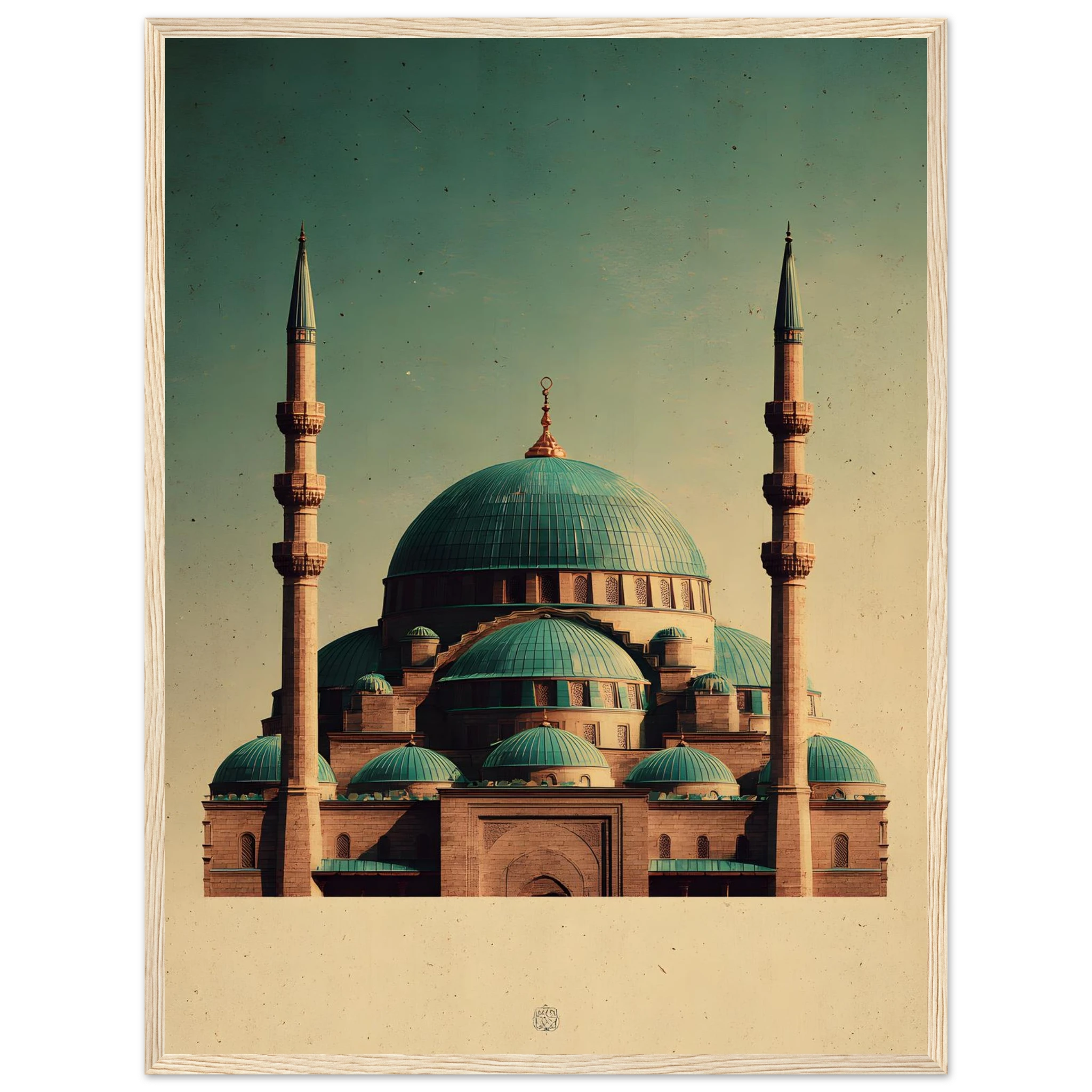 Indrammet plakat med Den Blå Moskés turkise kupler i Mazar-i-Sharif, i træramme — produktvisning 32