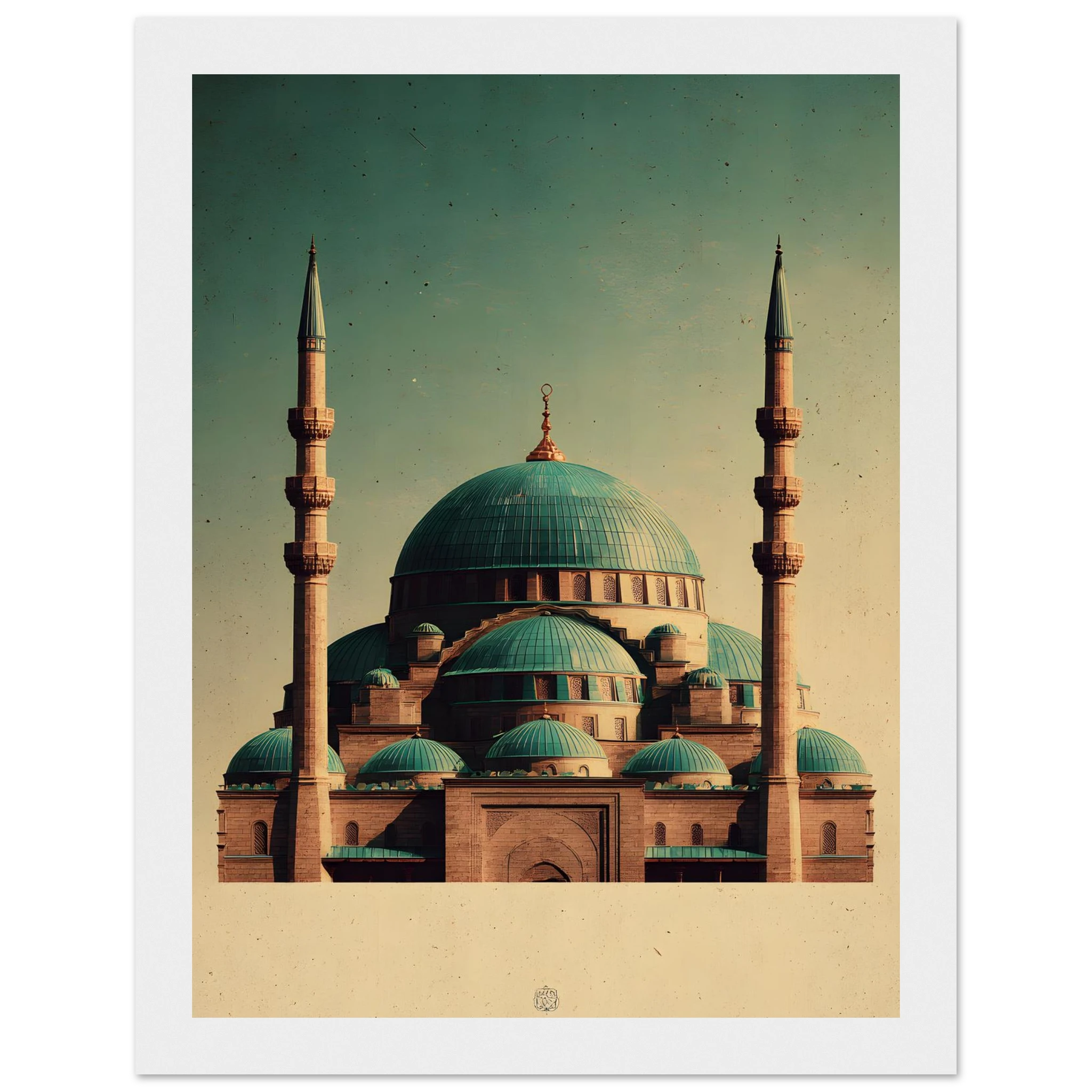 Indrammet plakat med Den Blå Moskés turkise kupler i Mazar-i-Sharif, i træramme — produktvisning 15
