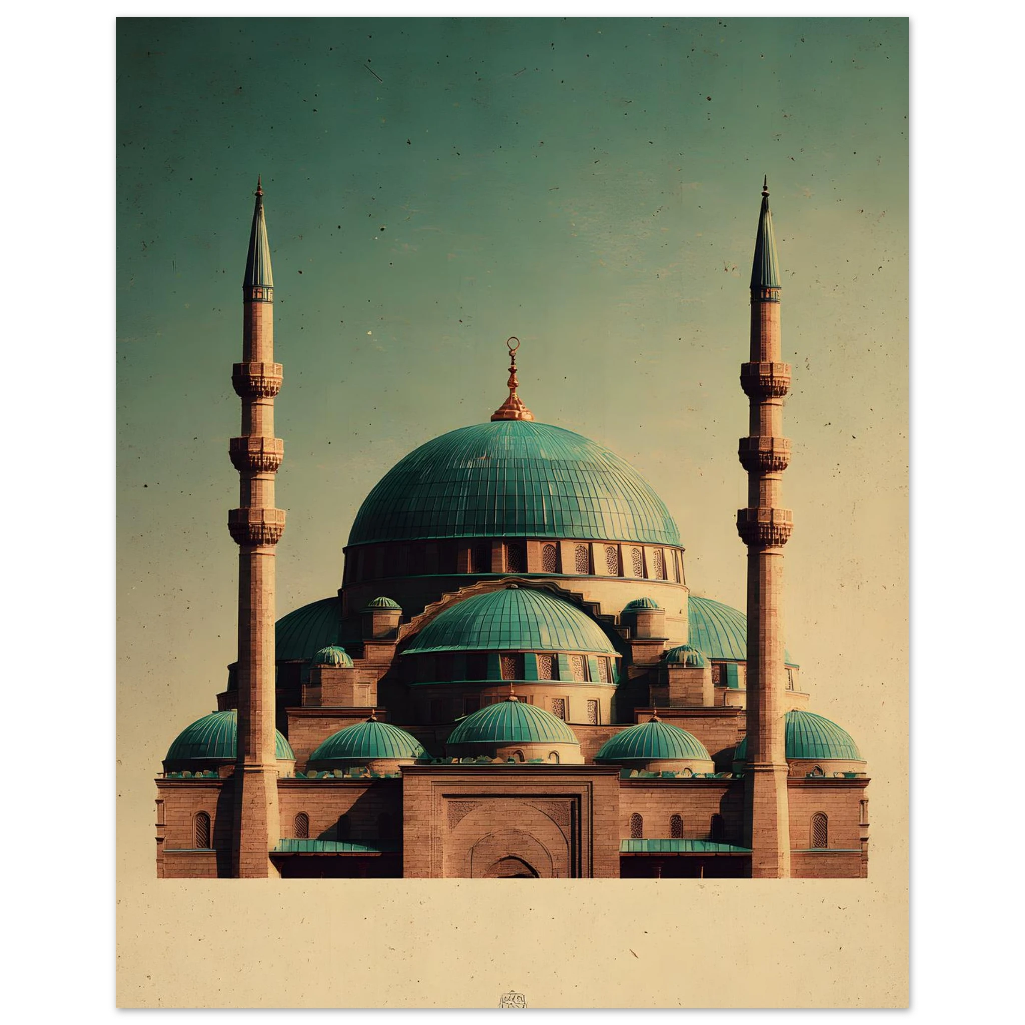 Plakat med Den Blå Moskés turkise kupler og to minareter i Mazar-i-Sharif — produktvisning 7