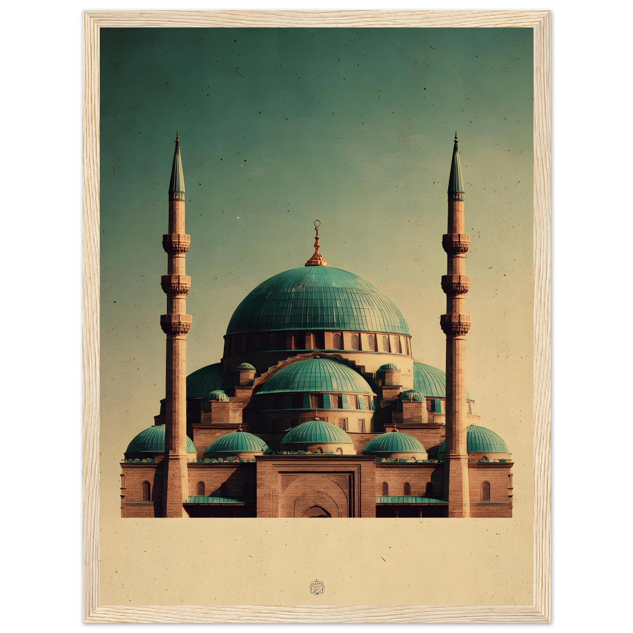Indrammet plakat med Den Blå Moskés turkise kupler i Mazar-i-Sharif, i træramme — produktvisning 25