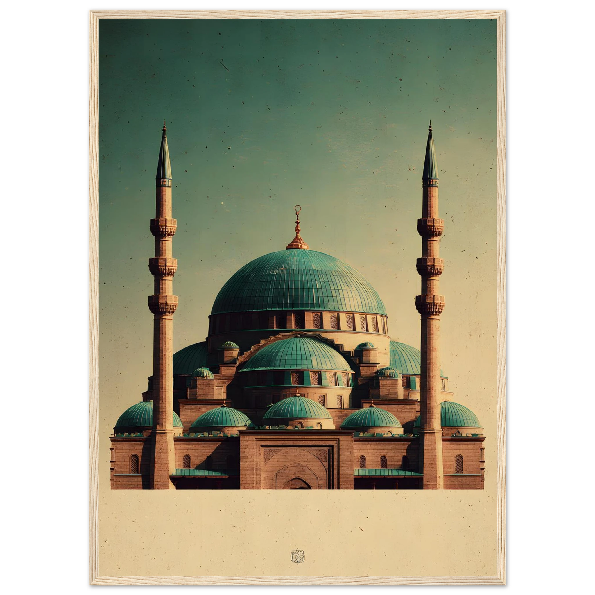 Indrammet plakat med Den Blå Moskés turkise kupler i Mazar-i-Sharif, i træramme — produktvisning 19
