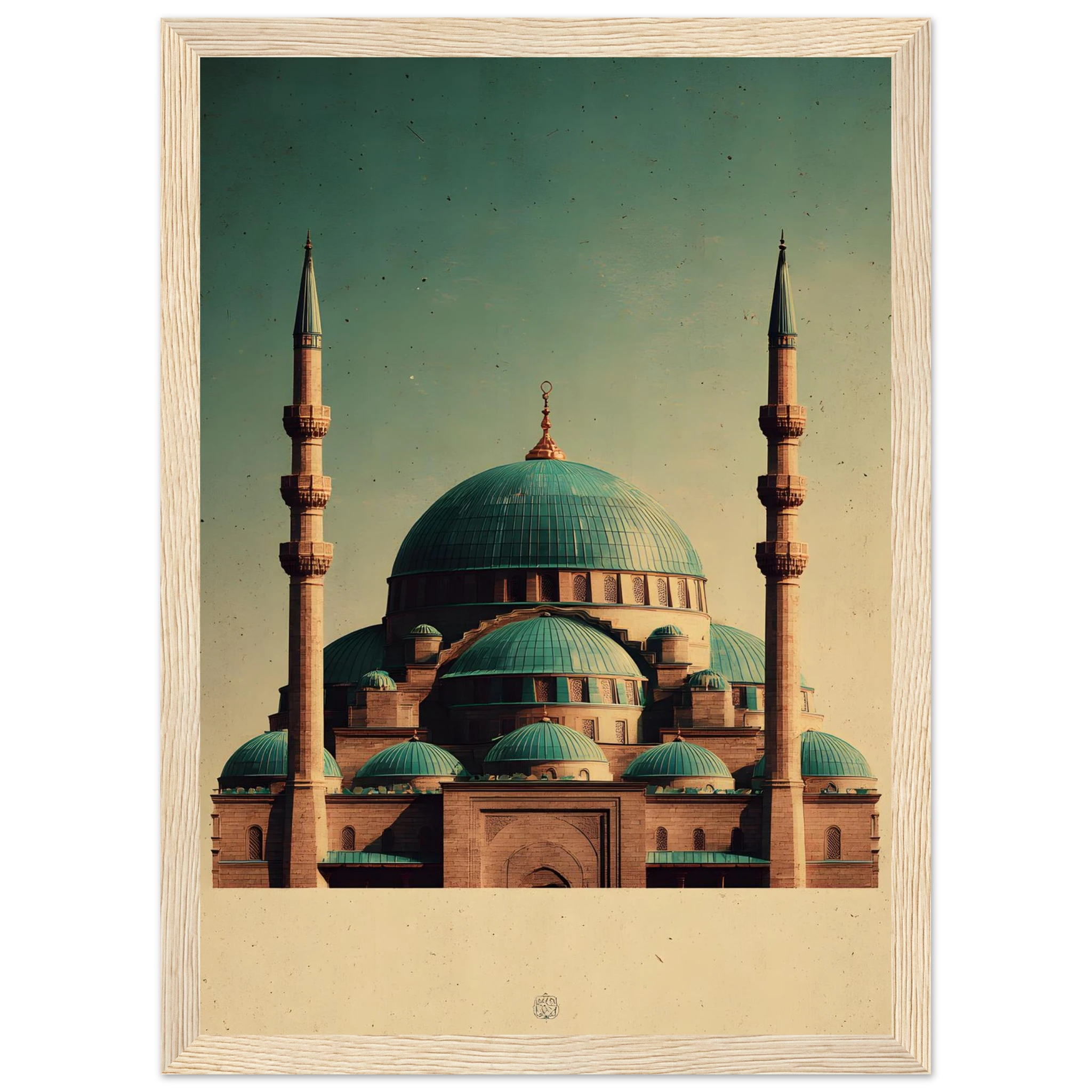 Indrammet plakat med Den Blå Moskés turkise kupler i Mazar-i-Sharif, i træramme — produktvisning 22