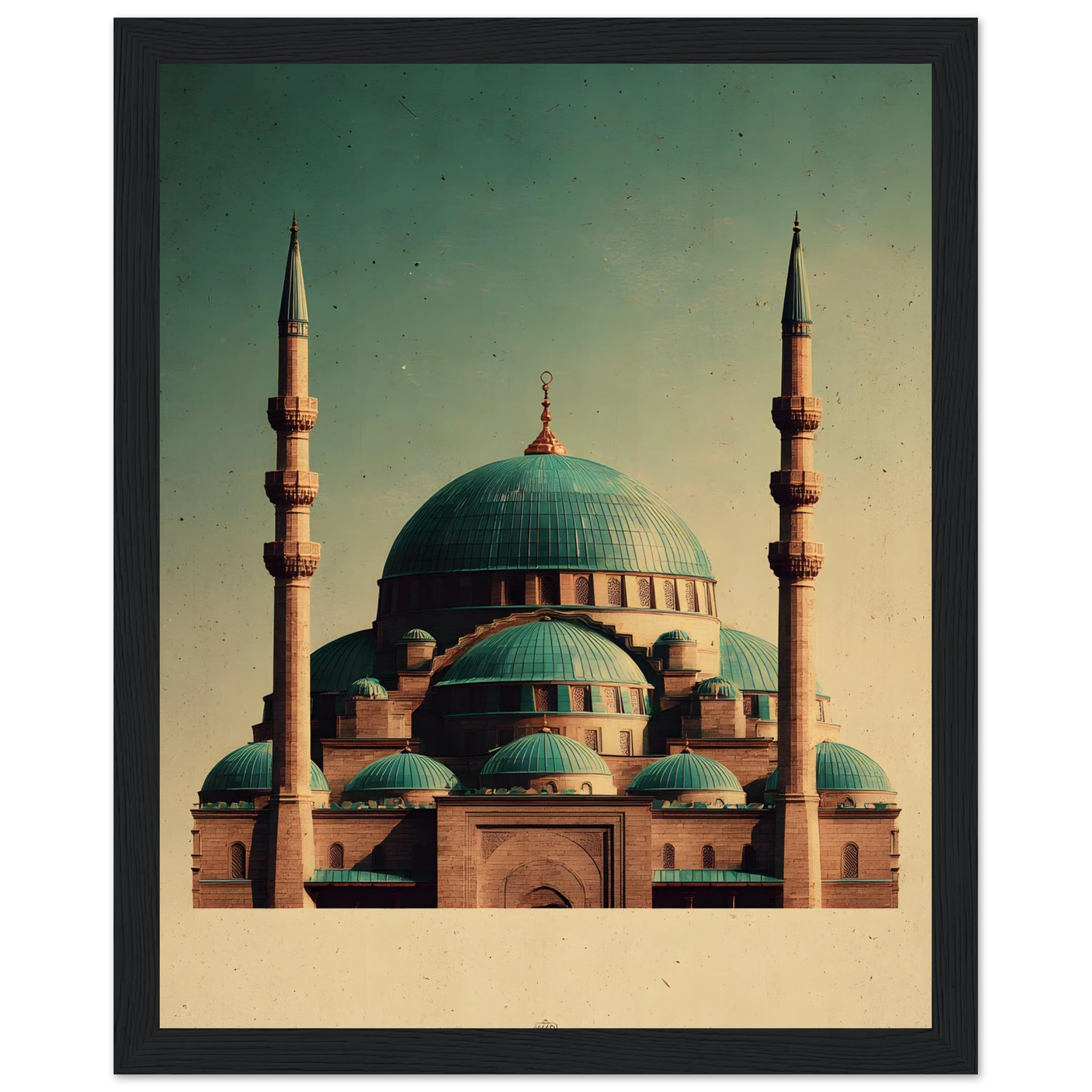 Indrammet plakat med Den Blå Moskés turkise kupler i Mazar-i-Sharif, i træramme — produktvisning 13