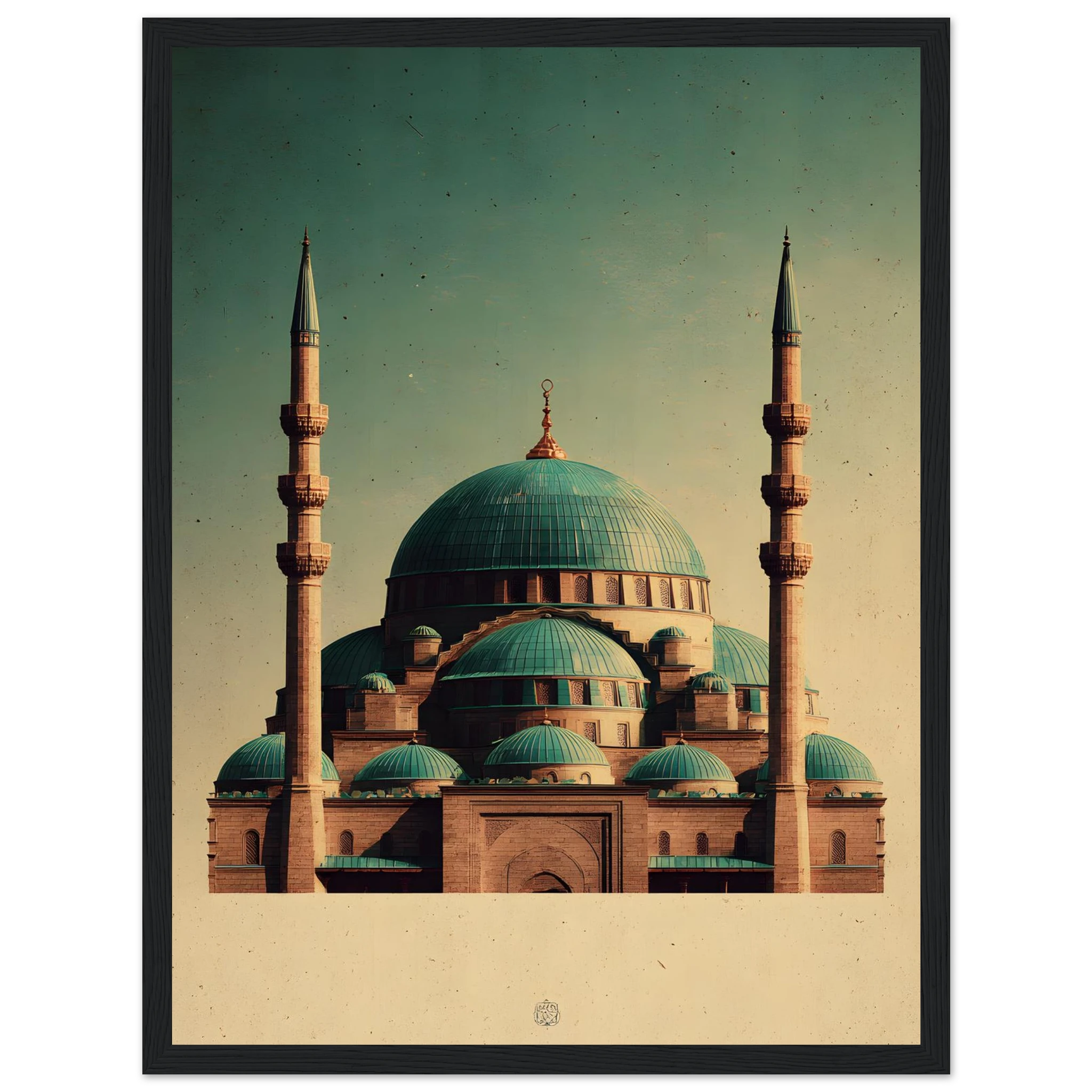 Indrammet plakat med Den Blå Moskés turkise kupler i Mazar-i-Sharif, i træramme — produktvisning 21