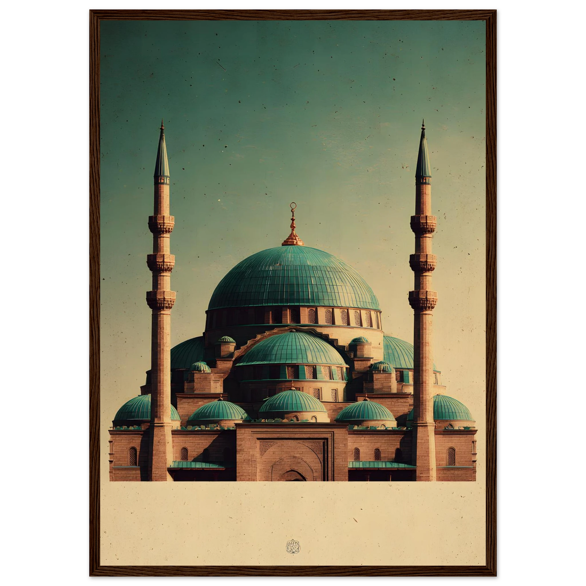 Indrammet plakat med Den Blå Moskés turkise kupler i Mazar-i-Sharif, i træramme — produktvisning 20