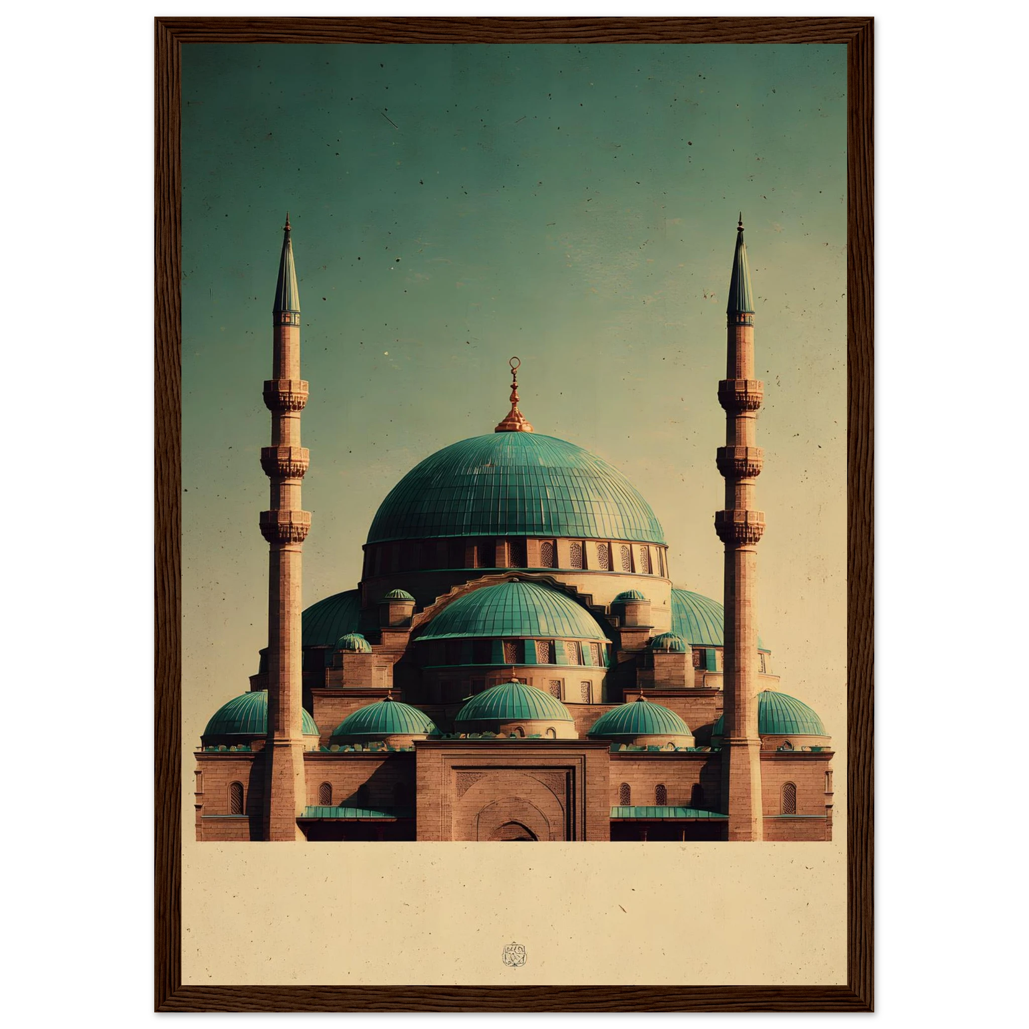 Indrammet plakat med Den Blå Moskés turkise kupler i Mazar-i-Sharif, i træramme — produktvisning 41