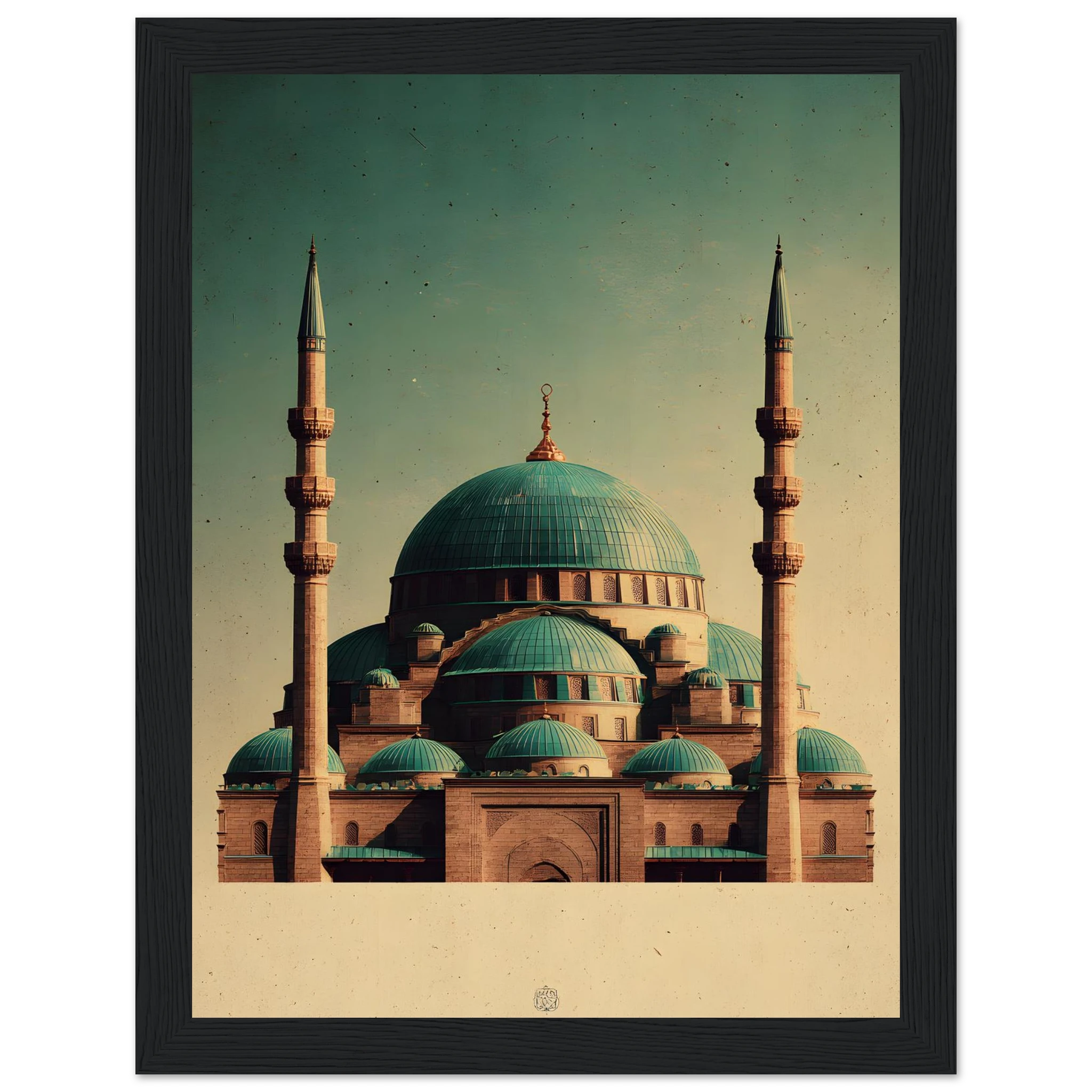 Indrammet plakat med Den Blå Moskés turkise kupler i Mazar-i-Sharif, i træramme — produktvisning 16