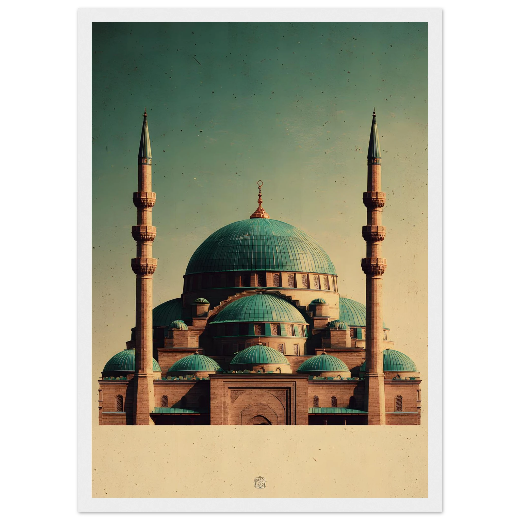 Indrammet plakat med Den Blå Moskés turkise kupler i Mazar-i-Sharif, i træramme — produktvisning 43