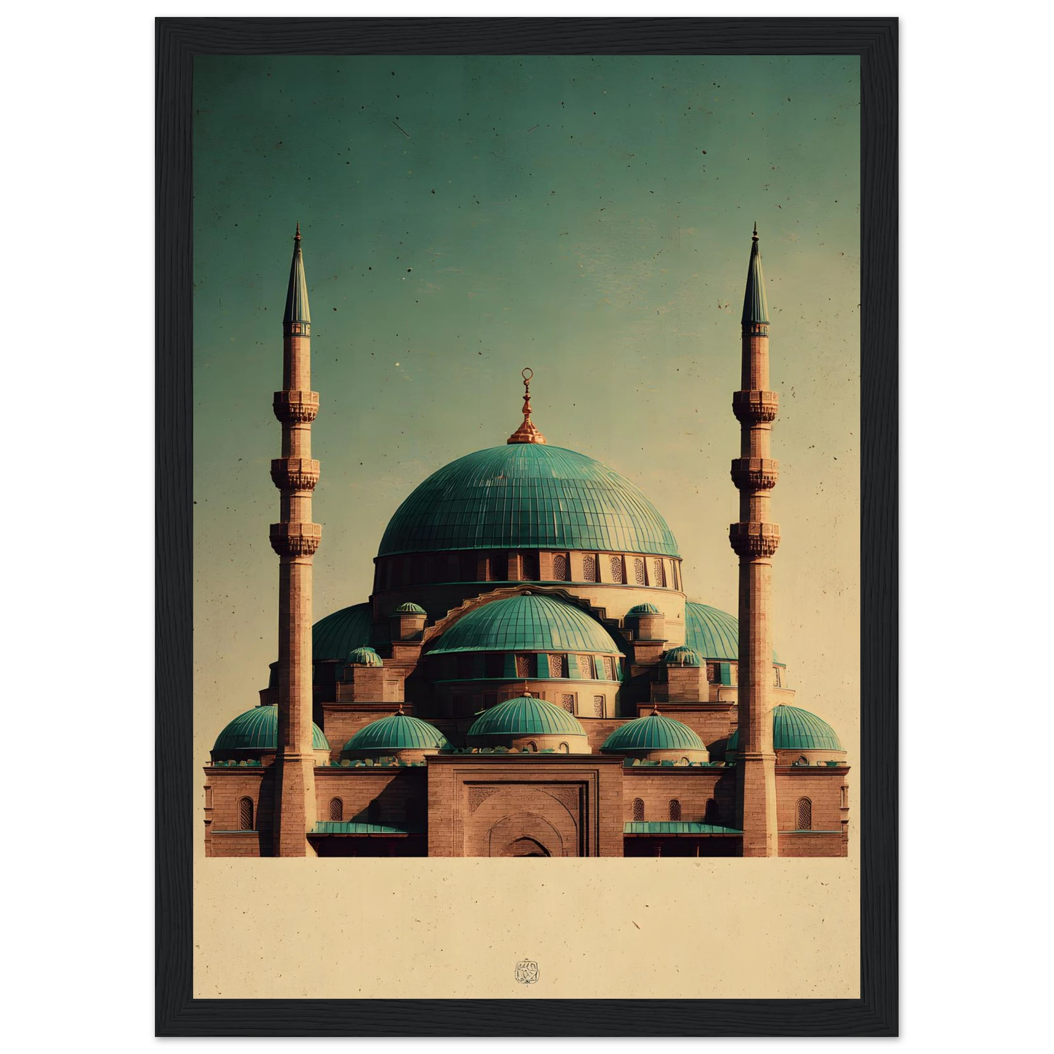 Indrammet plakat med Den Blå Moskés turkise kupler i Mazar-i-Sharif, i træramme — produktvisning 9