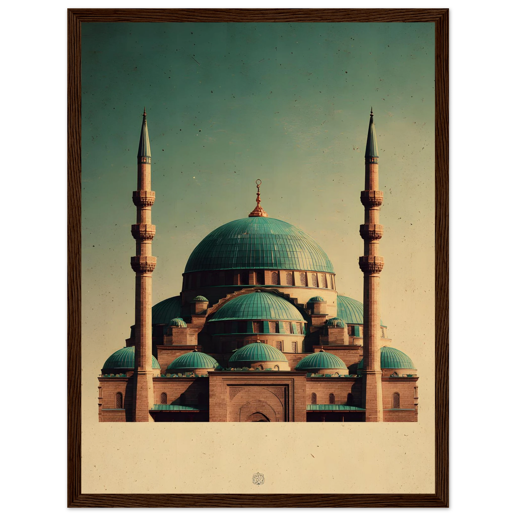 Indrammet plakat med Den Blå Moskés turkise kupler i Mazar-i-Sharif, i træramme — produktvisning 29