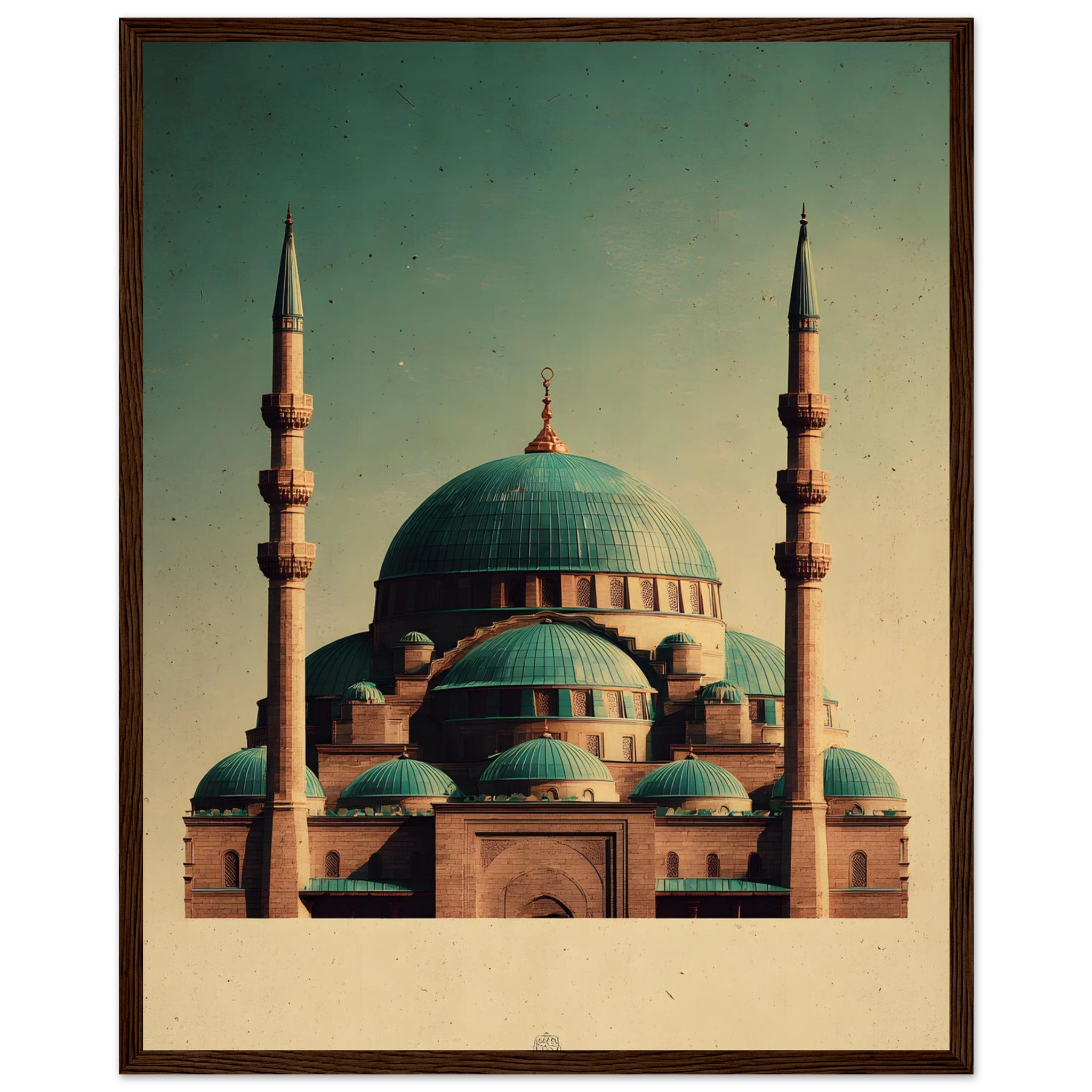 Indrammet plakat med Den Blå Moskés turkise kupler i Mazar-i-Sharif, i træramme — produktvisning 18