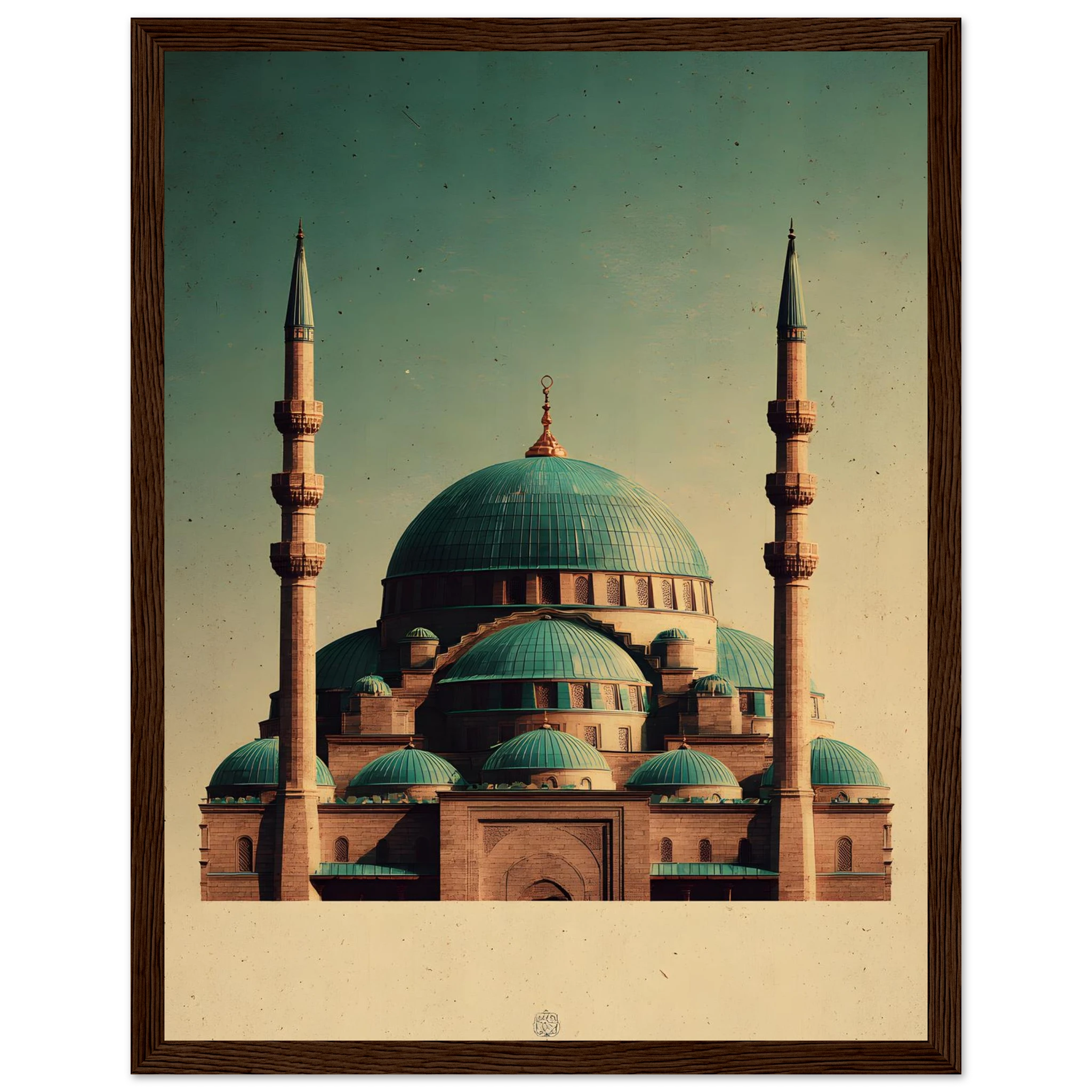 Indrammet plakat med Den Blå Moskés turkise kupler i Mazar-i-Sharif, i træramme — produktvisning 27