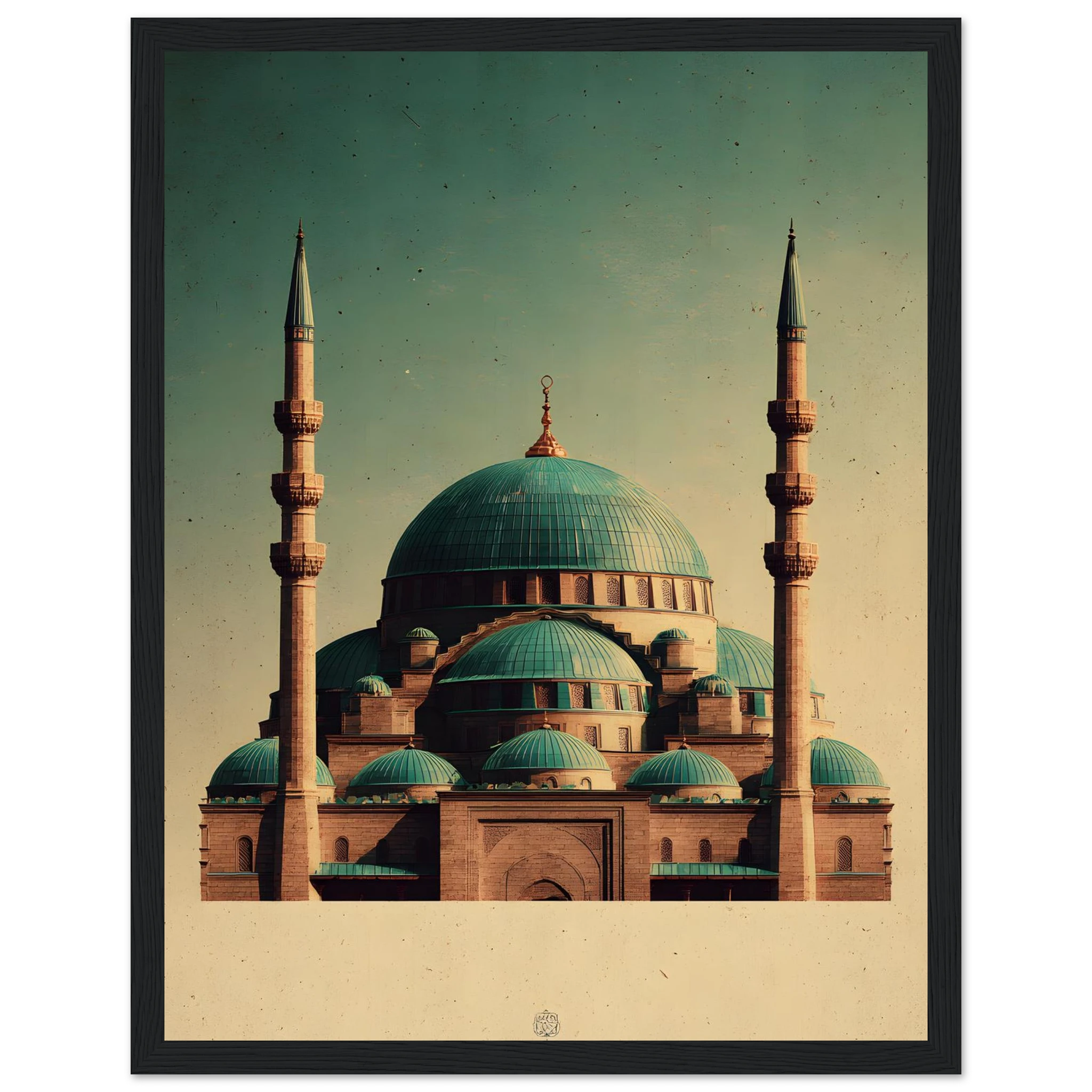 Indrammet plakat med Den Blå Moskés turkise kupler i Mazar-i-Sharif, i træramme — produktvisning 11