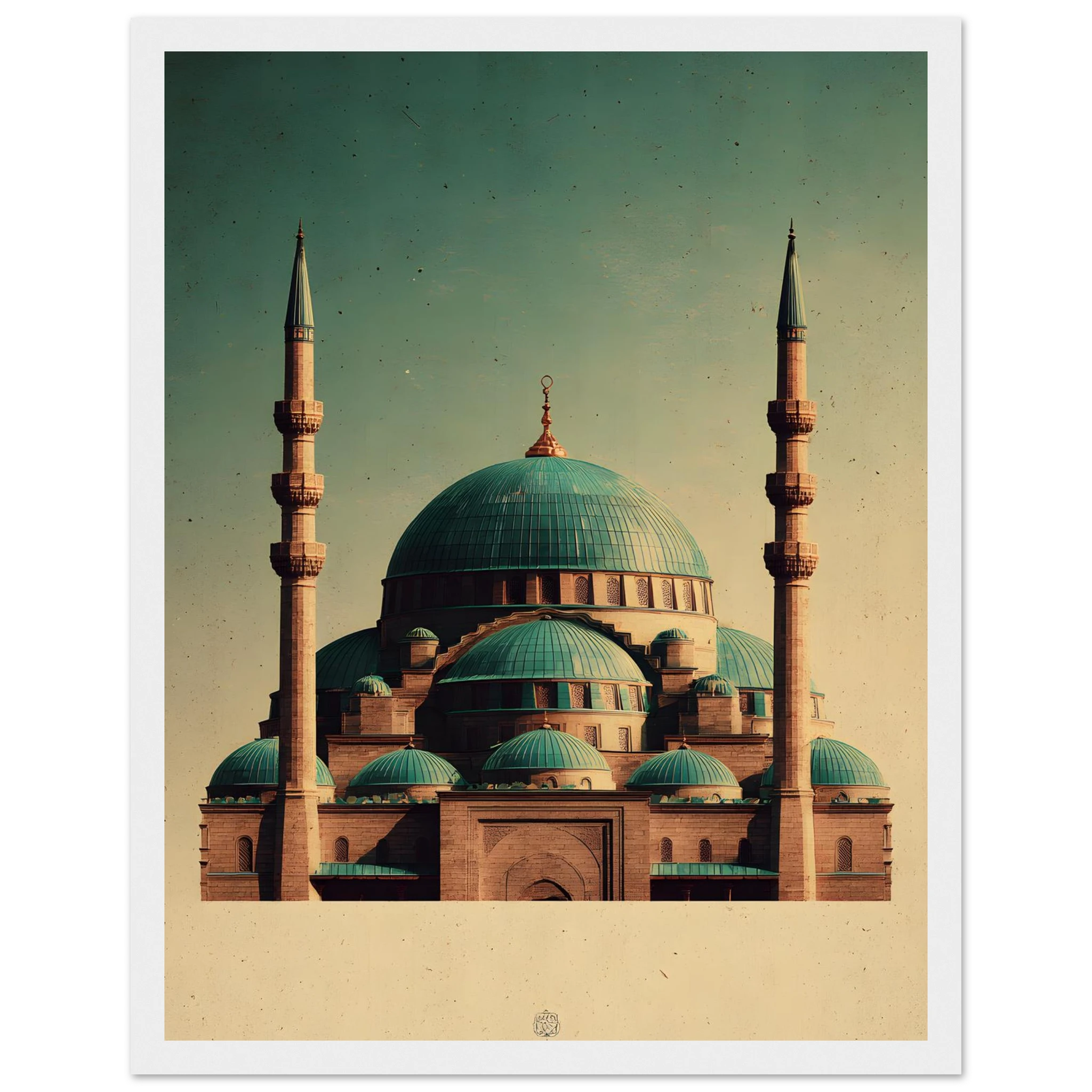 Indrammet plakat med Den Blå Moskés turkise kupler i Mazar-i-Sharif, i træramme — produktvisning 14