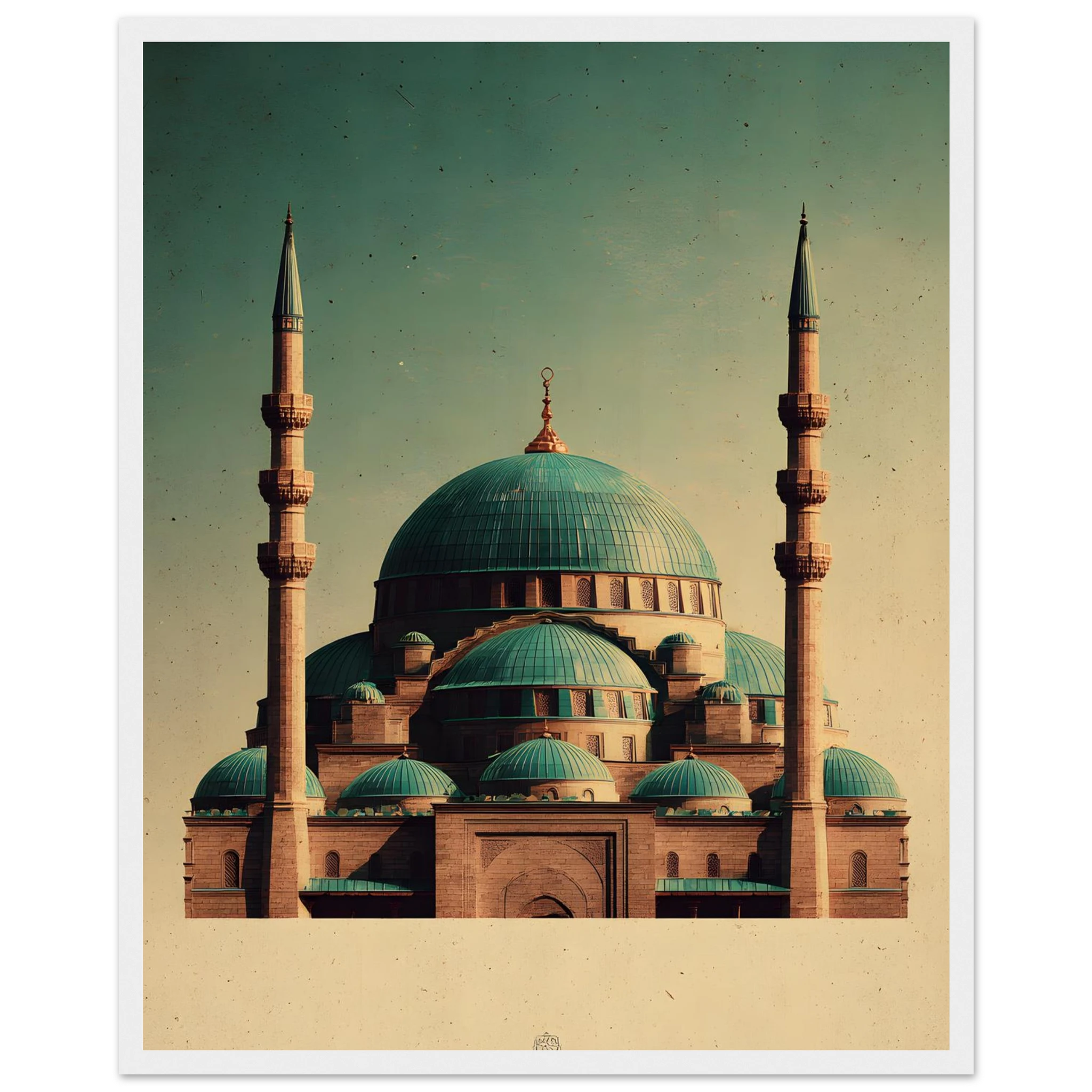 Indrammet plakat med Den Blå Moskés turkise kupler i Mazar-i-Sharif, i træramme — produktvisning 37