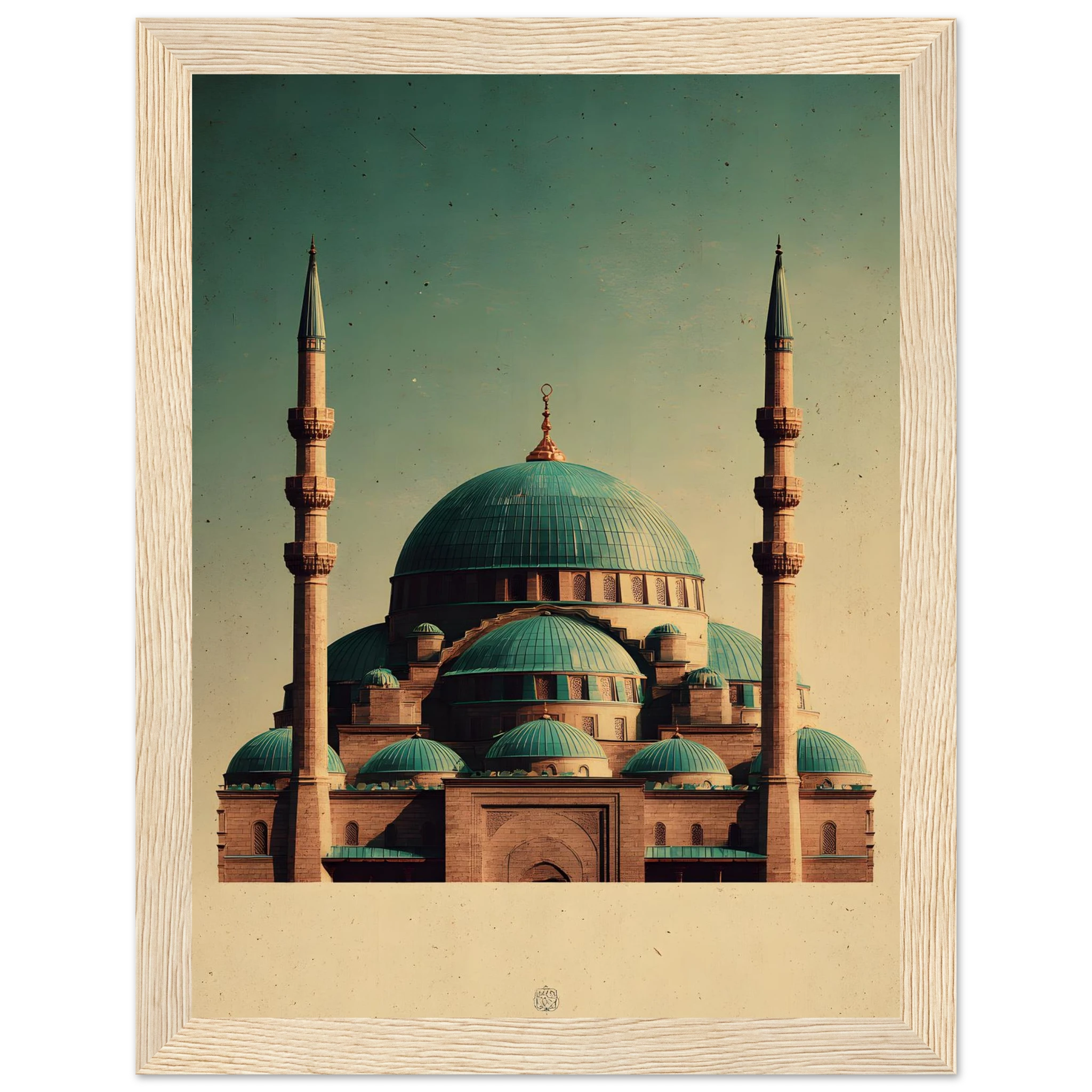 Indrammet plakat med Den Blå Moskés turkise kupler i Mazar-i-Sharif, i træramme — produktvisning 6