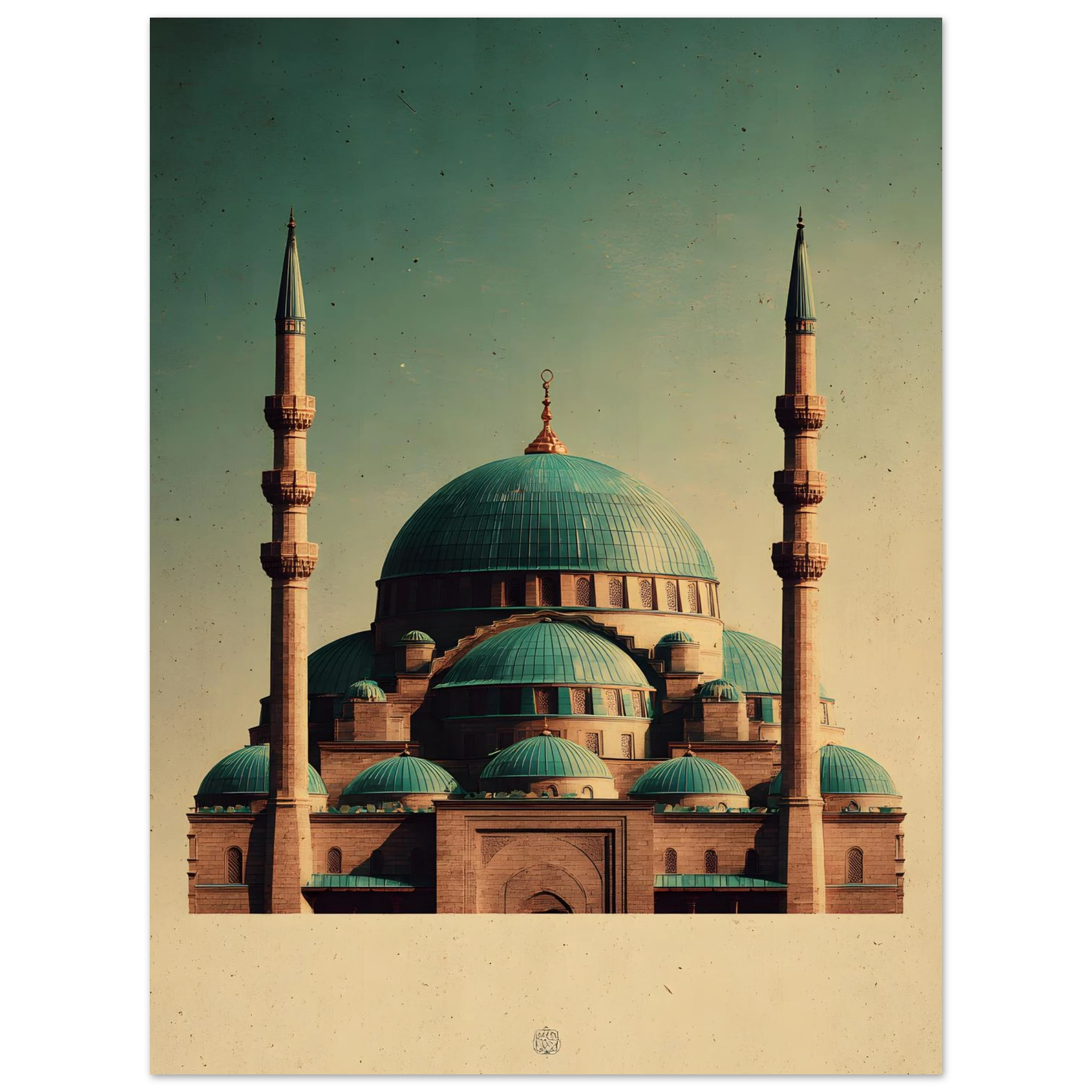 Plakat med Den Blå Moskés turkise kupler og to minareter i Mazar-i-Sharif — produktvisning 3